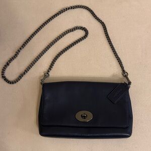 Coach Navy Blue Leather Crossbody with Gunmetal Chain